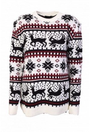 Baltas kalėdinis moteriškas megztinis