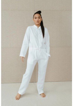 Sofa Killer lininis baltos spalvos moteriškas kombinezonas